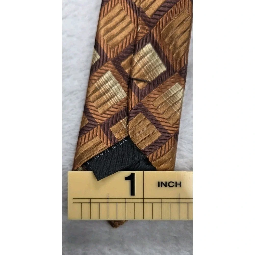 Benedetto Men's 100% Silk Tie Brown Gold Geometric Cube Classic 3.75